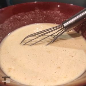 A batter made of eggs, yeast, sparkling water and flour.